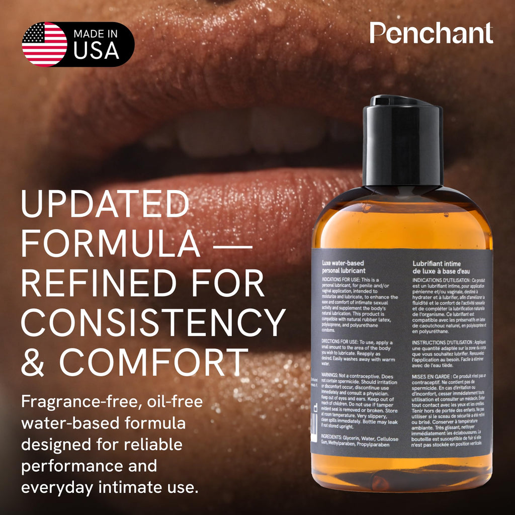 Penchant Classic Water-Based Personal Lubricant for Women and Men - Smooth Clean-Rinsing Personal Lube for Everyday Use - Unscented, Condom Compatible Lube for Sex - Made in USA (8 fl oz)