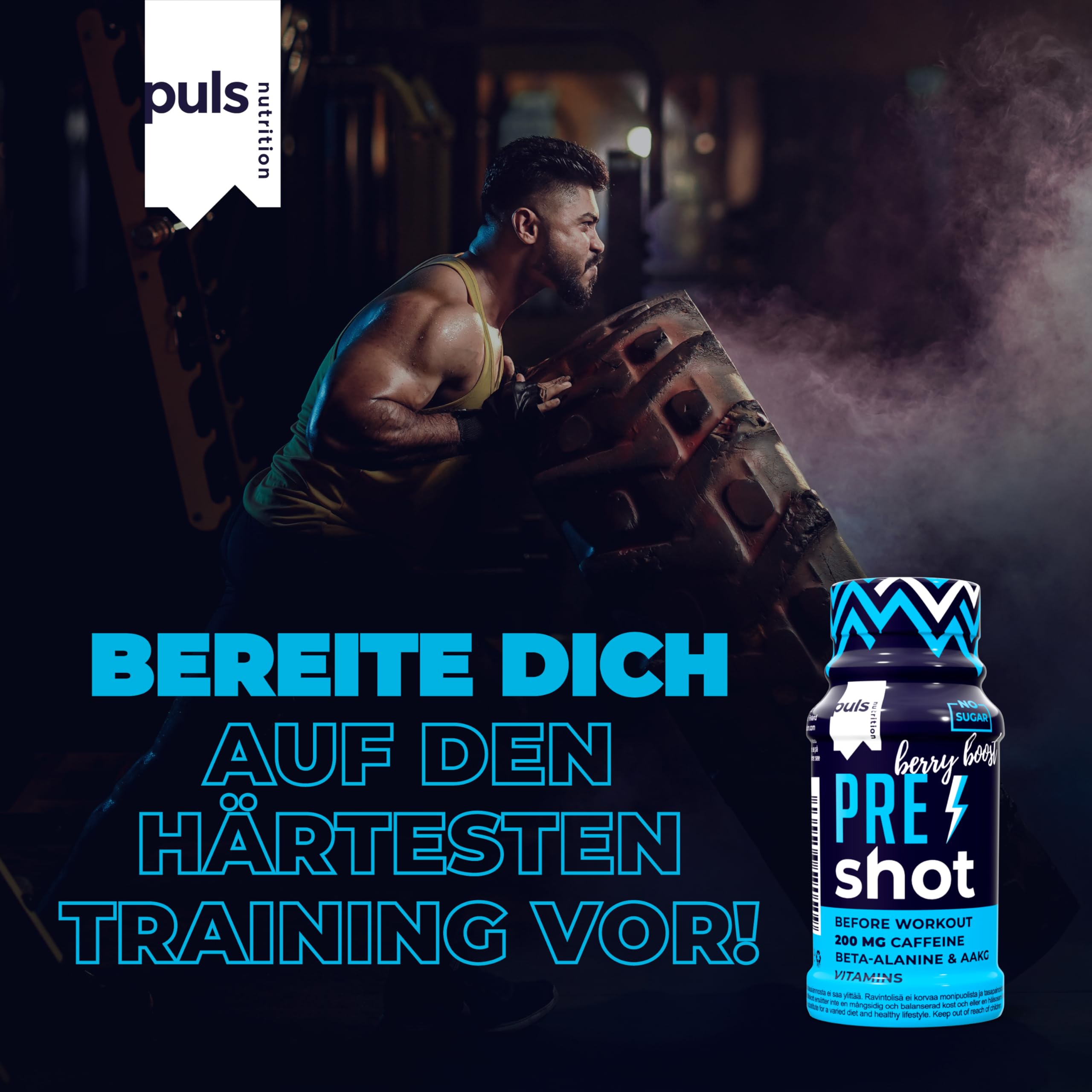PULS Pre Workout Shot Berry Boost — 12 × 60 ml | 200mg Caffeine, Beta-Alanine, Arginine AKG & B-Vitamins