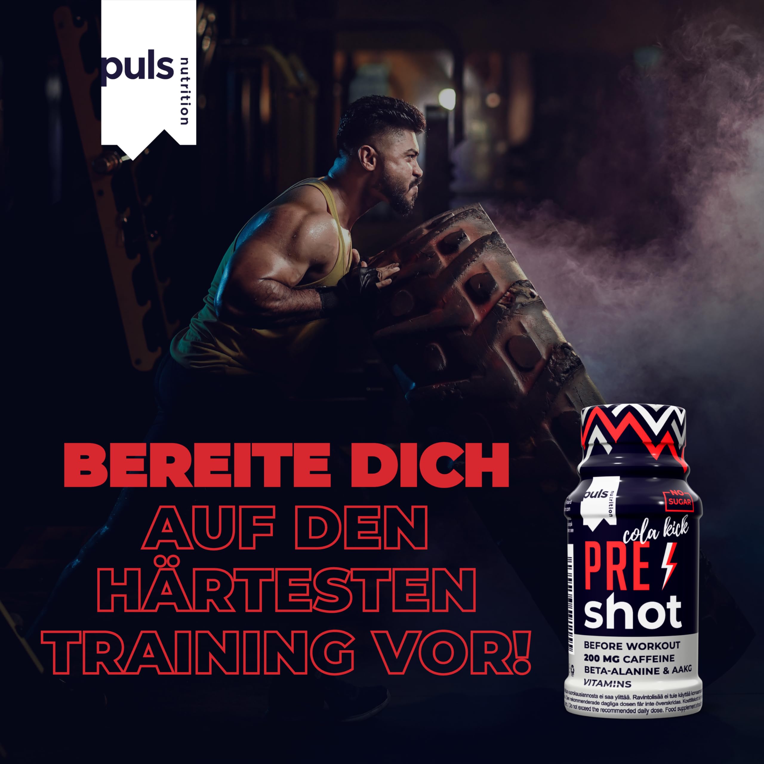PULS Pre Workout Shot Cola Kick — 12 × 60 ml | 200mg Caffeine, Beta-Alanine, Arginine AKG & B-Vitamins