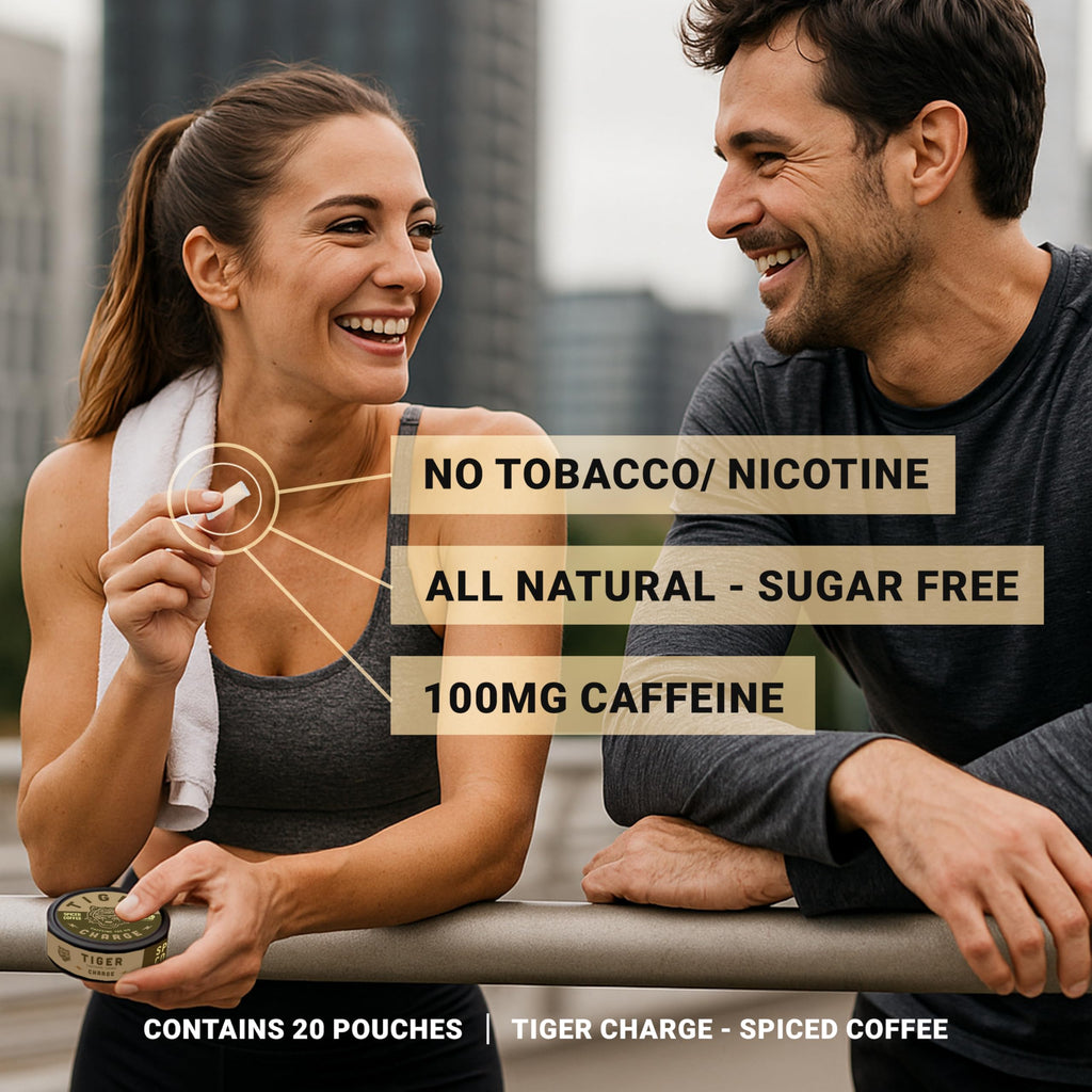 Tiger Charge Spiced Coffee Caffeine Pouches, 100mg Caffeine per Pouch, Sugar-Free Oral Energy Supplement, Portable Coffee-Flavored Energy Boost, 5-Pack