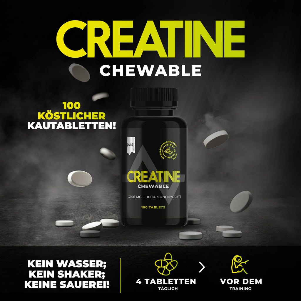 PULS Nutrition Creatine Chewable Citrus — 100 Tablets | 3600mg Creatine Monohydrate, Creapure, Vegan