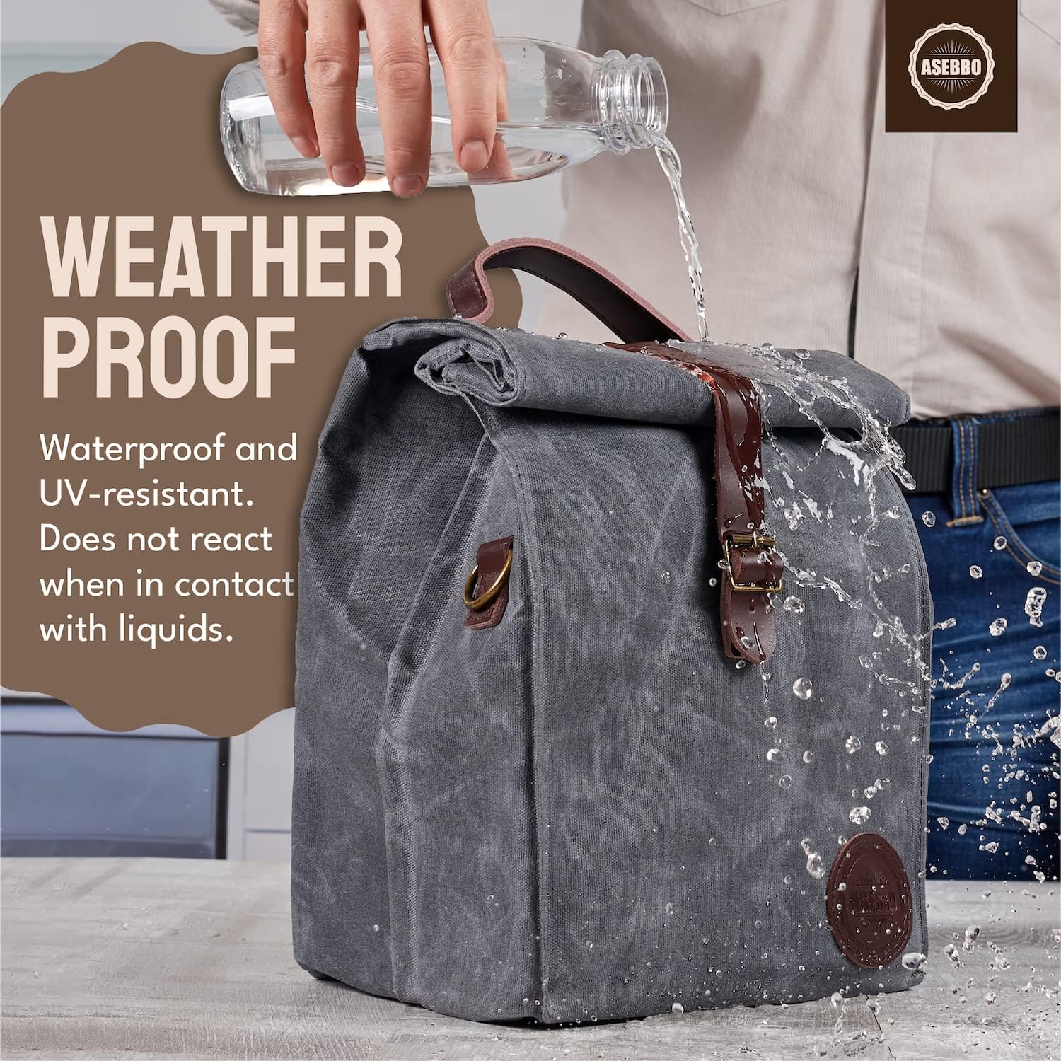 Insulated Sturdy Waxed Canvas Lunch Bag for Men and Women - 10L - Grey