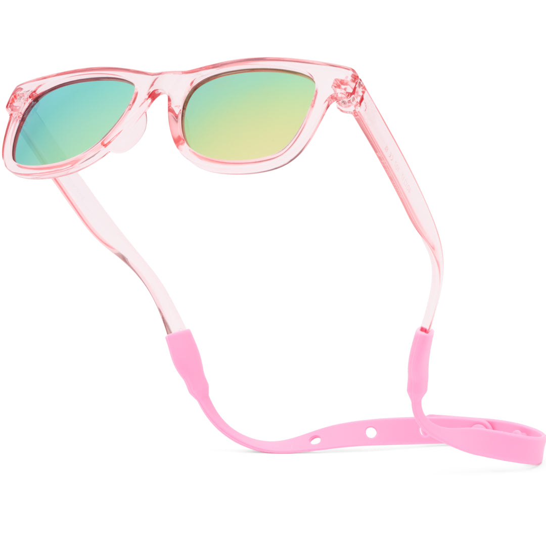 BABY SUNNIES Polarized Baby Sunglasses - Transparent Pink, 0-24 Months - UV400 Polarized Toddler Sunglasses - Adjustable Strap Infant Essentials - Unbreakable Flexible Baby Beach Essentials