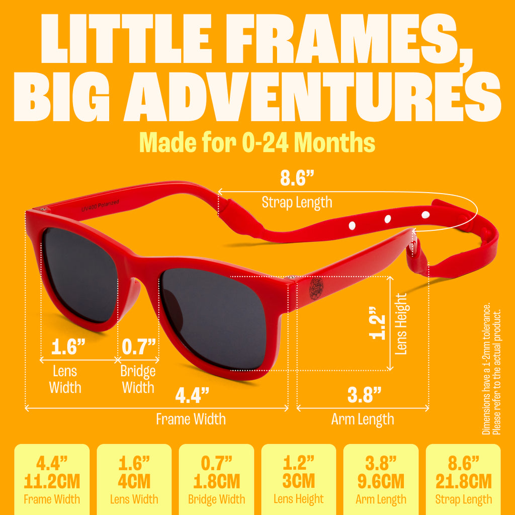 BABY SUNNIES Polarized Baby Sunglasses - Red, 0-24 Months, Strap - Shatter-Resistant Toddler Sunglasses - UV400 Protection for Baby Beach Essentials - Adjustable Strap for Infant Essentials