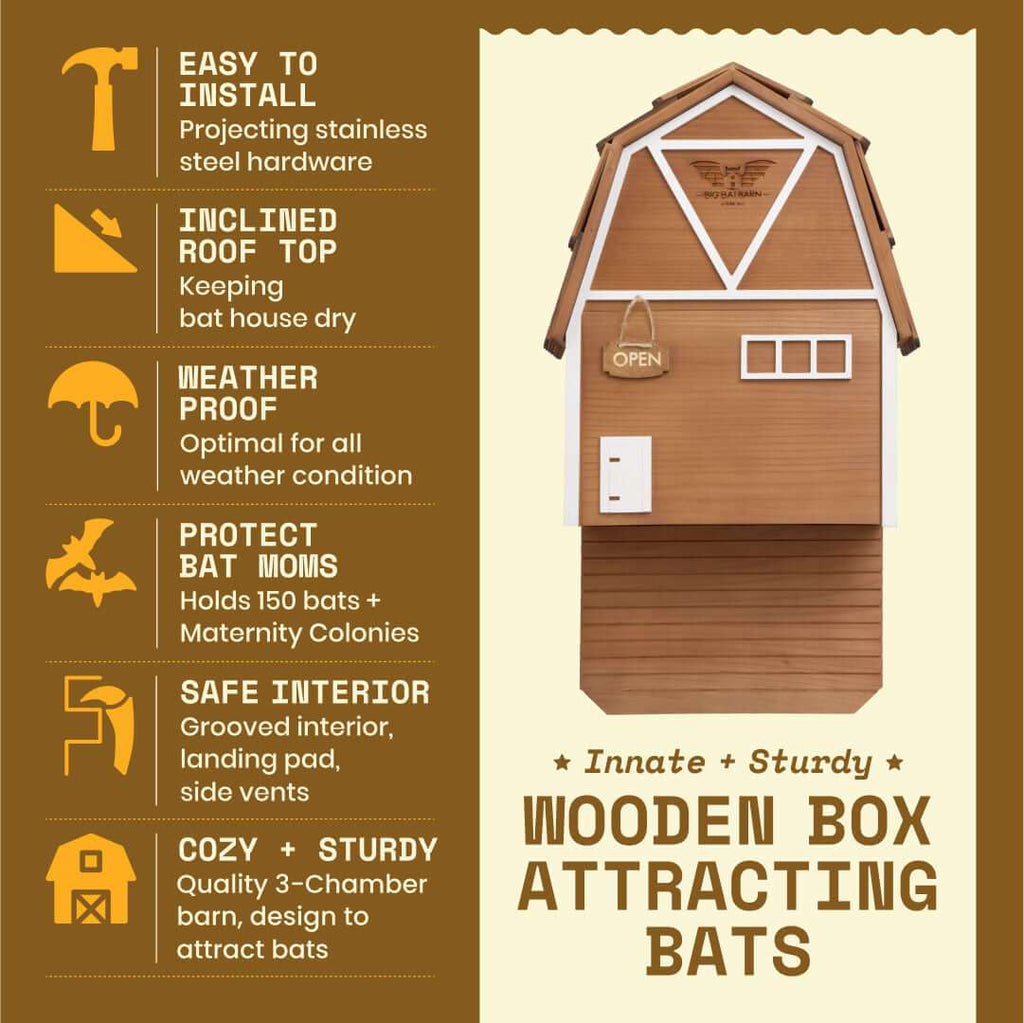 3-Chamber Brown Cedar Bat House – Holds 150 Bats | Big Bat Barn | Natural Mosquito Control