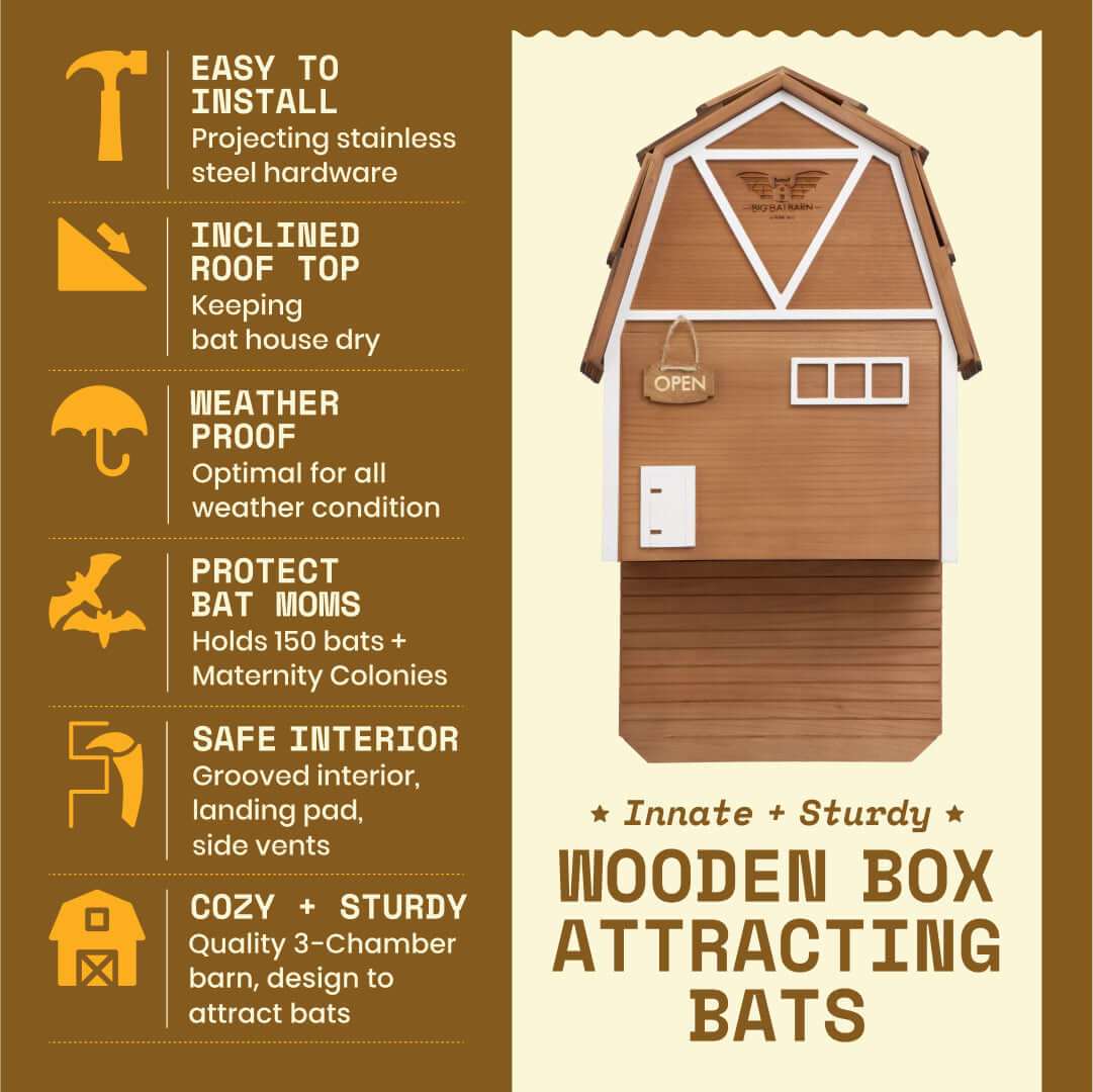 3-Chamber Brown Cedar Bat House – Holds 150 Bats | Big Bat Barn | Natural Mosquito Control