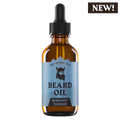 Beard Oil Bergamot Thunder in amber dropper bottle with blue label, natural organic ingredients for healthy soft beard care