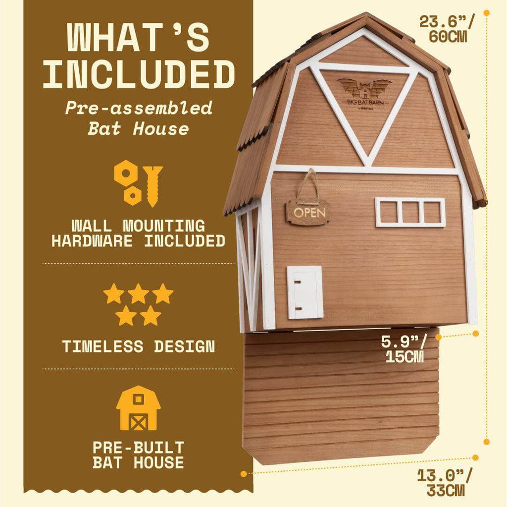 3-Chamber Brown Cedar Bat House – Holds 150 Bats | Big Bat Barn | Natural Mosquito Control