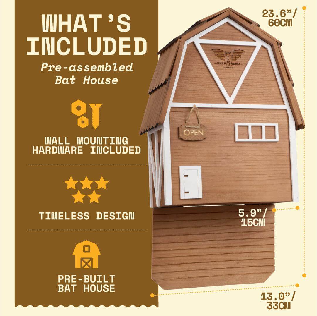 3-Chamber Brown Cedar Bat House – Holds 150 Bats | Big Bat Barn | Natural Mosquito Control