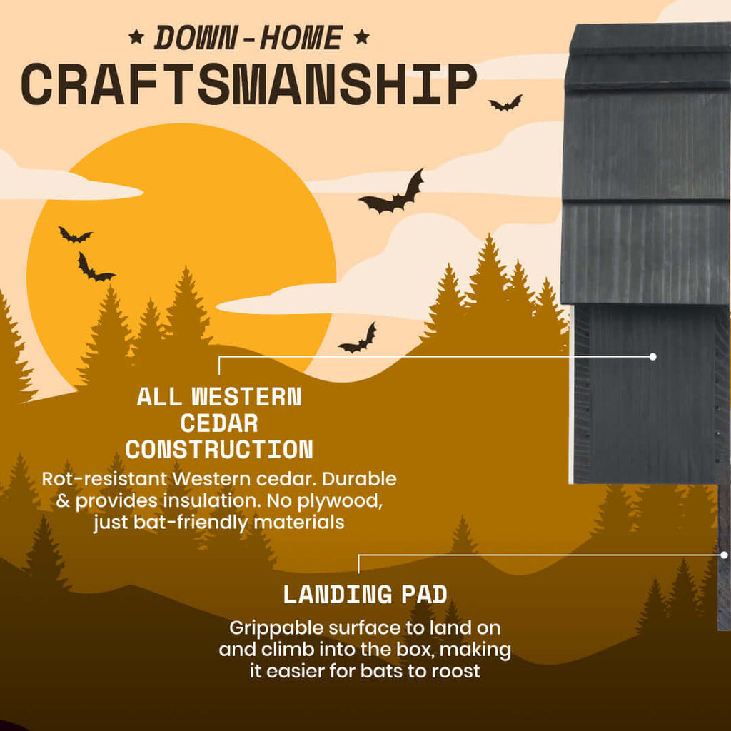 2-Chamber Black Cedar Bat House – Holds 50+ Bats | Bat Barn Junior | Natural Mosquito Control