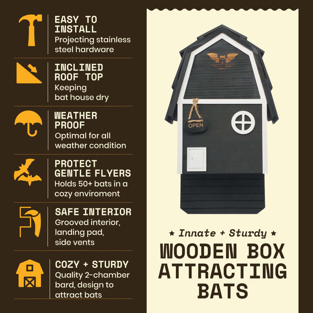 2-Chamber Black Cedar Bat House – Holds 50+ Bats | Bat Barn Junior | Natural Mosquito Control