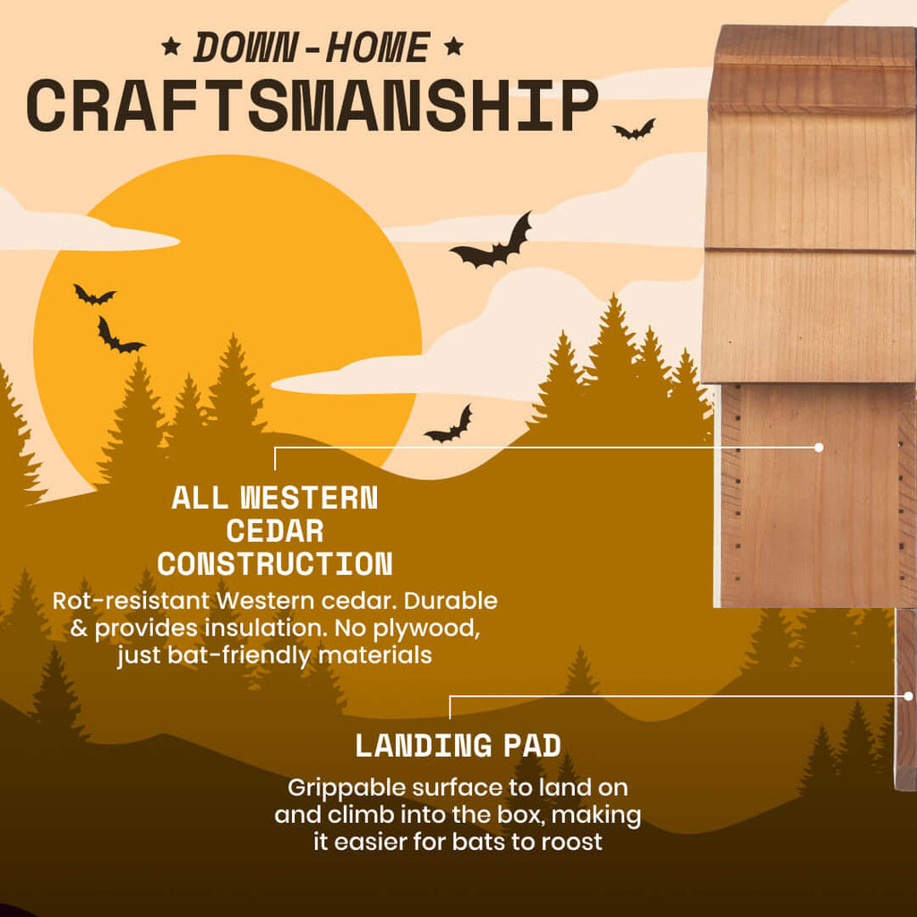 2-Chamber Brown Cedar Bat House – Holds 50+ Bats | Bat Barn Junior | Natural Mosquito Control