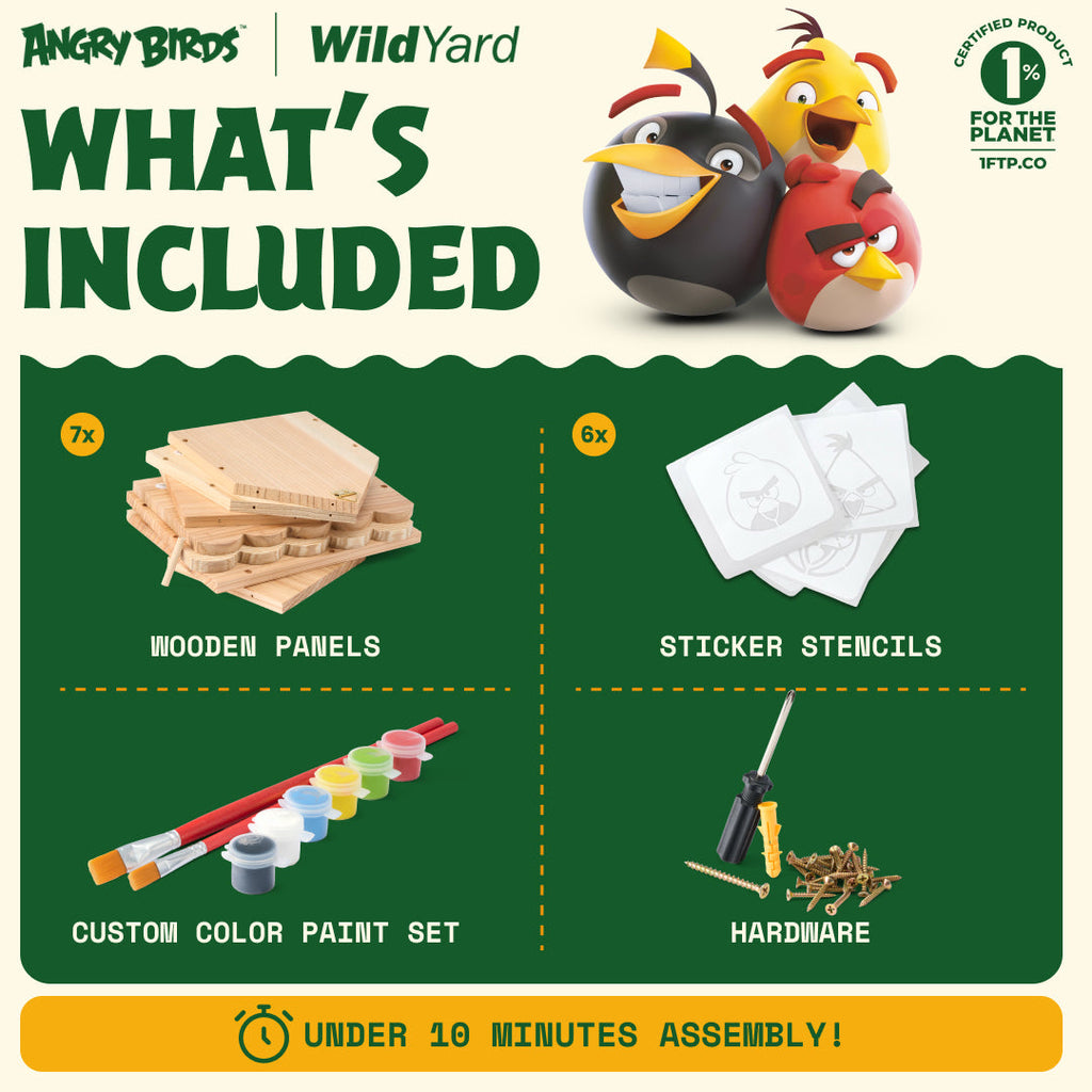 What's included in the WildYard X Angry Birds™ DIY Birdhouse Kit