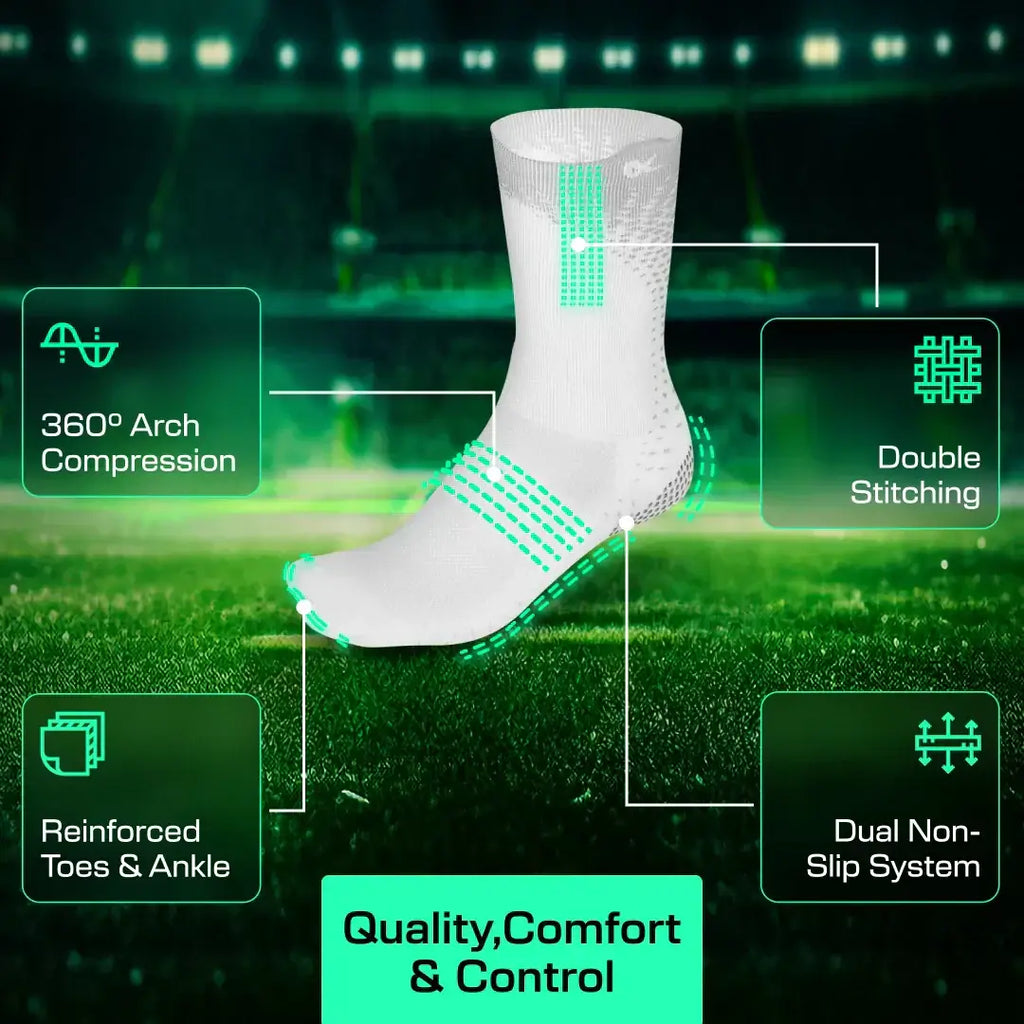 LUX ProCleat Performance Grip Socken – Wadenlang – Weiß – Erwachsenengröße (EU 39–46 / US 6–11,5) – Rutschfeste Stollensocken für Fußball, Baseball und Training
