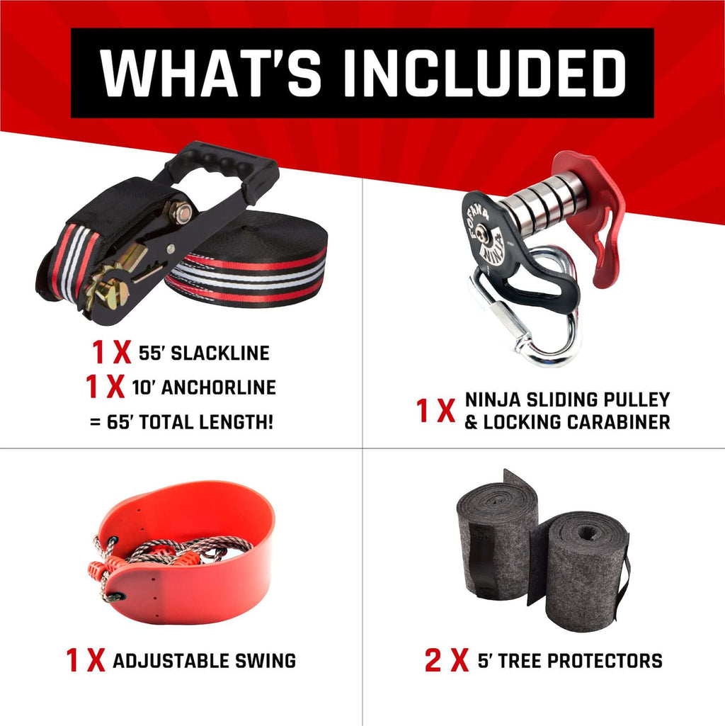 Fofana Ninja Slider Zipline-rullekit - 20m - 65ft