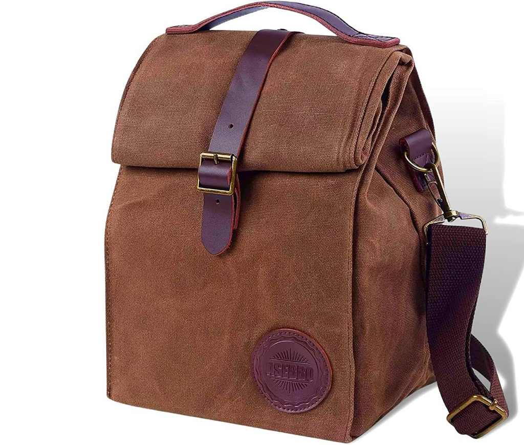 ASEBBO Isolerad vaxad canvas lunchväska – 10L (2,6 Gal) termoväska med justerbar 150 cm rem, tålig återanvändbar arbetslunchväska för män & kvinnor, vattenavvisande, 4+ timmars isolering