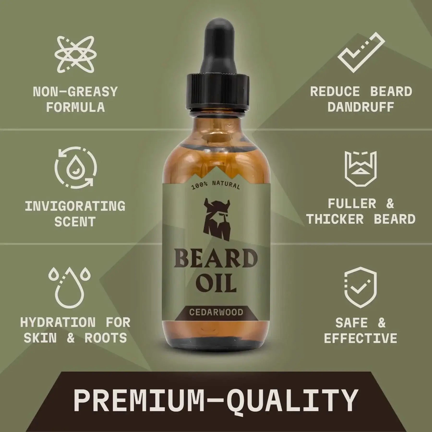 Beard Oil Cedarwood, premium quality, non-greasy formula, reduces dandruff, invigorating scent, natural hydration.