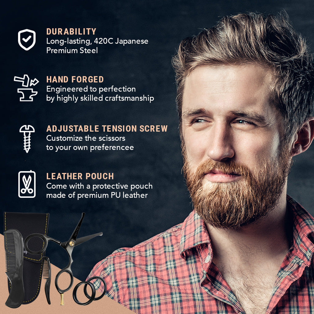 ONTAKI Japanische Stahl Bart- & Schnurrbartschere mit abgerundeter Spitze (4,2") Schwarz