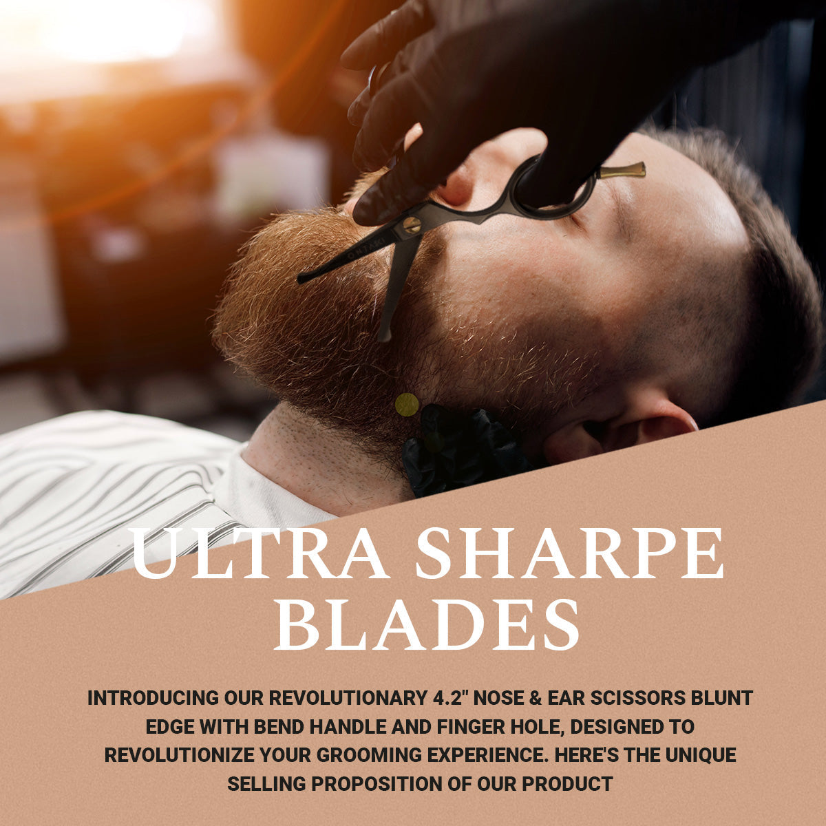 ONTAKI Japońskie nożyczki do brody i wąsów ze stali, zaokrąglone końcówki (4,2"), czarne