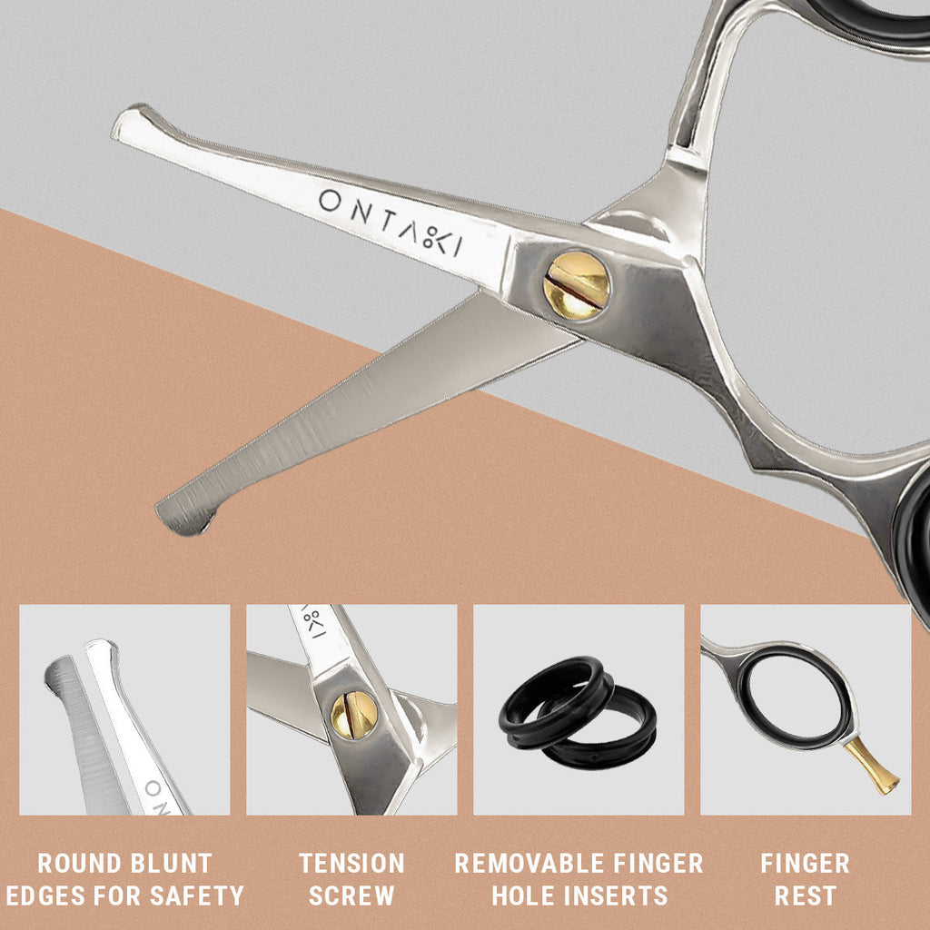 Foarfecă pentru barbă și mustață ONTAKI din oțel japonez cu vârf rotunjit (4.2") Argintiu