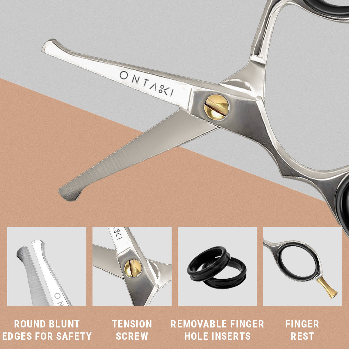 ONTAKI Japanische Stahl Bart- & Schnurrbartschere mit abgerundeter Spitze (4,2") Silber