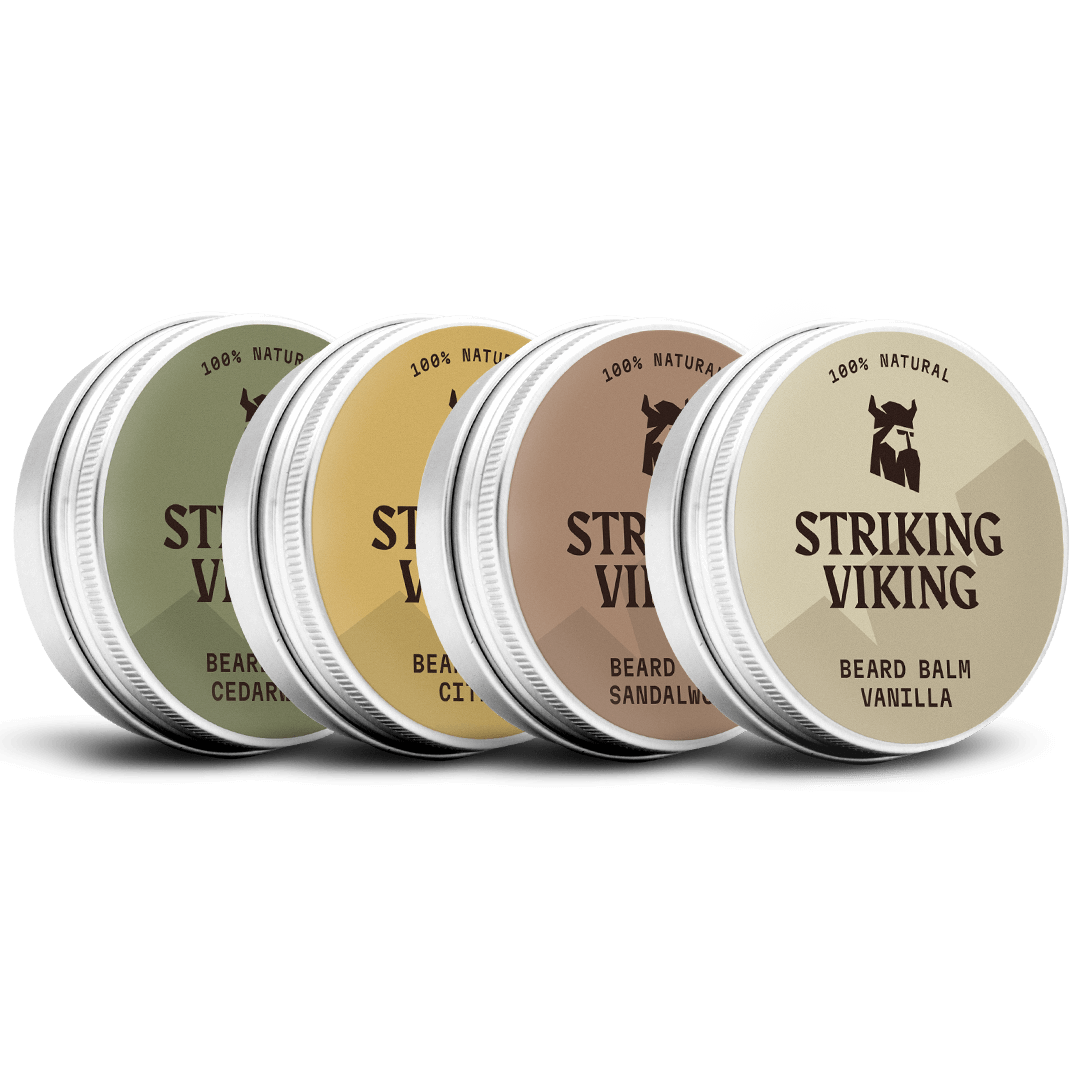 Beard Balm Variety 4 Pack Set with Citrus, Vanilla, Cedarwood, Sandalwood Scents.
