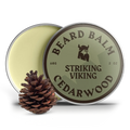 Cedarwood beard balm in tin, 2 oz, natural ingredients.