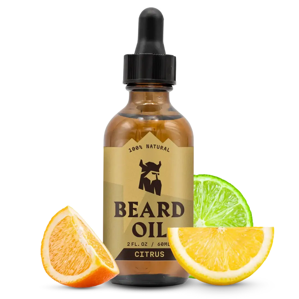 Beard Oil Citrus with natural ingredients and citrus scent, 2 oz dropper.