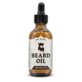 Unscented beard oil bottle, 2 oz dropper, natural ingredients.