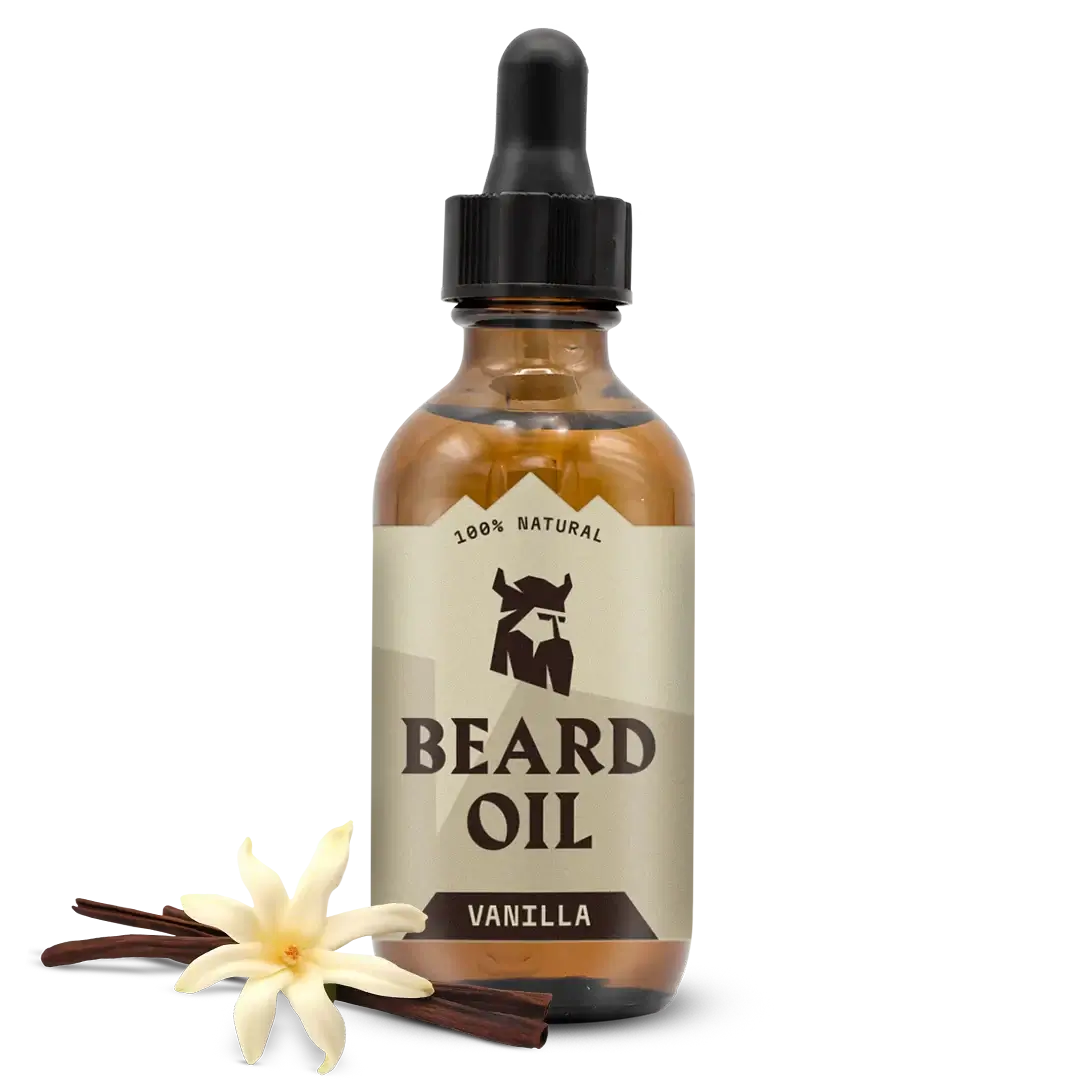 Beard Oil Vanilla bottle with natural ingredients for healthy beard care.