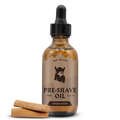 Pre Shave Oil for Men with Sandalwood aroma in elegant glass bottle, offering smooth shave and moisturizing care.