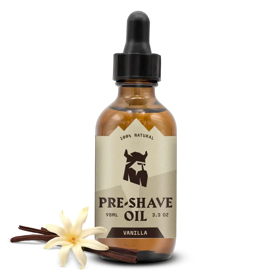 Vanilla-scented pre shave oil for men with moisturizing and protective formula.
