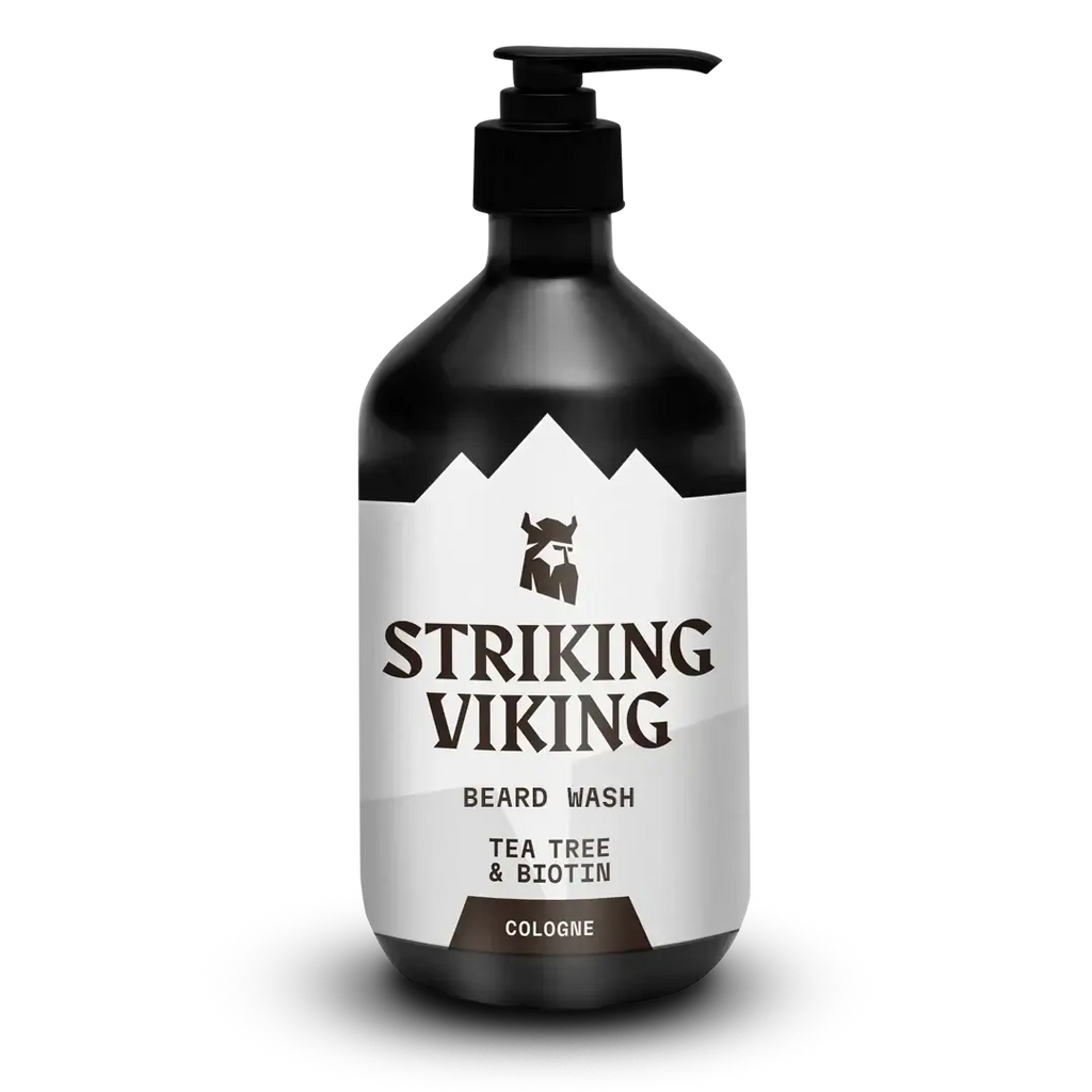 Striking Viking Beard Wash Cologne with Tea Tree and Biotin bottle.