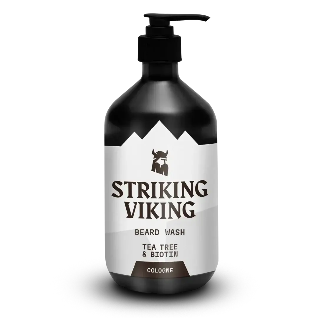 Striking Viking Beard Wash Cologne with Tea Tree and Biotin bottle.