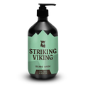 Beard Shampoo with Tea Tree & Biotin by Striking Viking in pump bottle.
