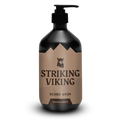 Beard Shampoo - Sandalwood by Striking Viking in black pump bottle.