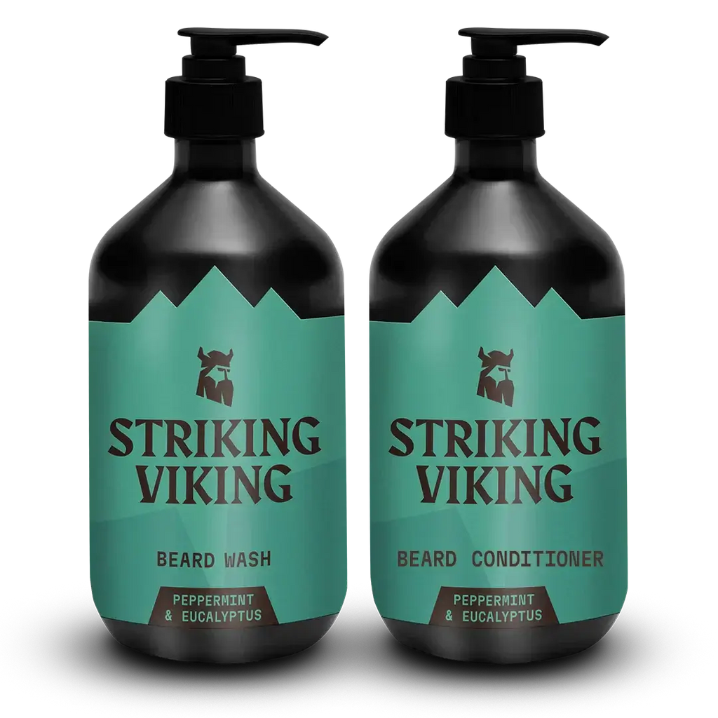 Striking Viking Beard Wash & Conditioner Set with Peppermint & Eucalyptus Fragrance.
