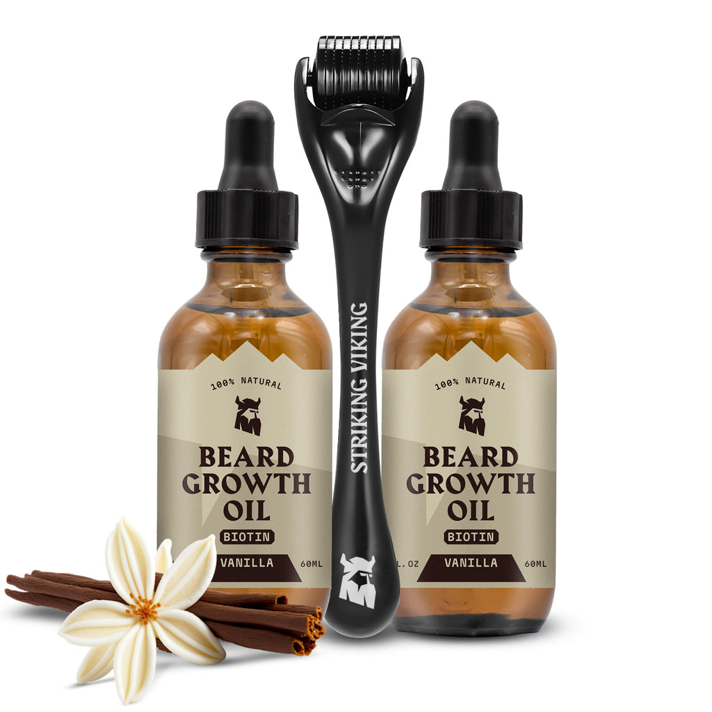 Ulei pentru creșterea bărbii, pachet de 2 - Vanilie + Set cu Derma Roller