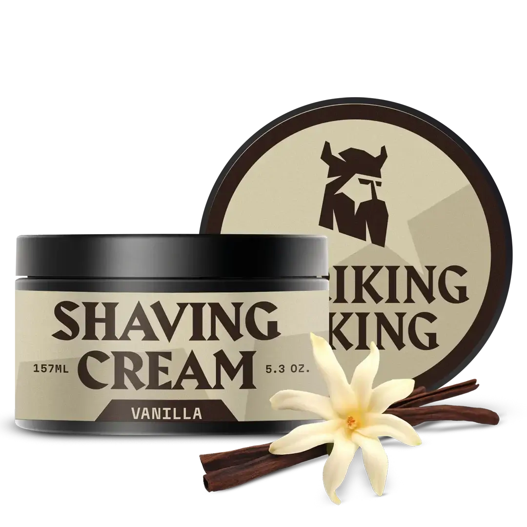 Vanilla scented shaving cream for men in 5.3 oz tub, perfect for sensitive skin.