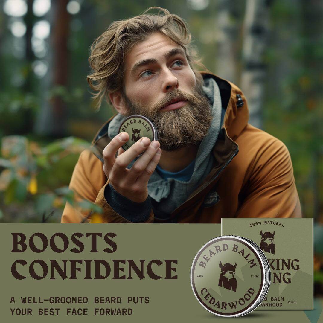 Beard Balm Cedarwood, natural and organic, boosts confidence and enhances beard shine and shape.