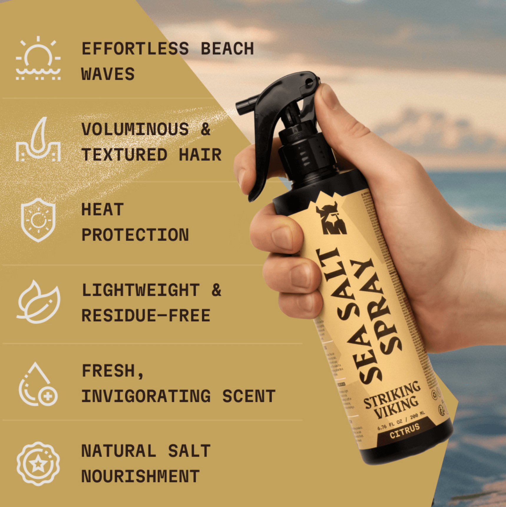 Striking Viking Sea Salt Hair Spray for Men - Strong Hold - Citrus