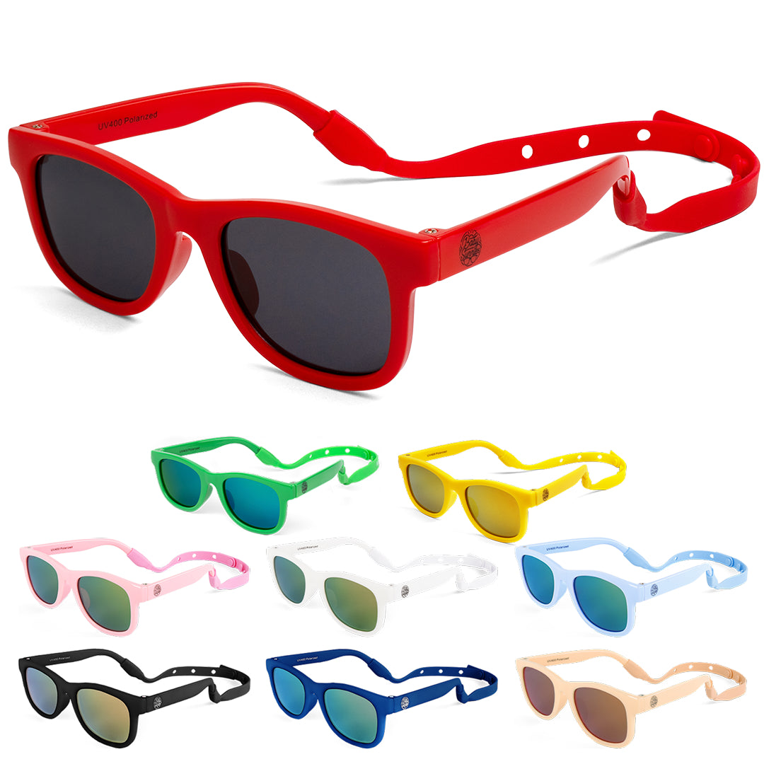 BABY SUNNIES Polarized Baby Sunglasses - Red, 0-24 Months, Strap - Shatter-Resistant Toddler Sunglasses - UV400 Protection for Baby Beach Essentials - Adjustable Strap for Infant Essentials