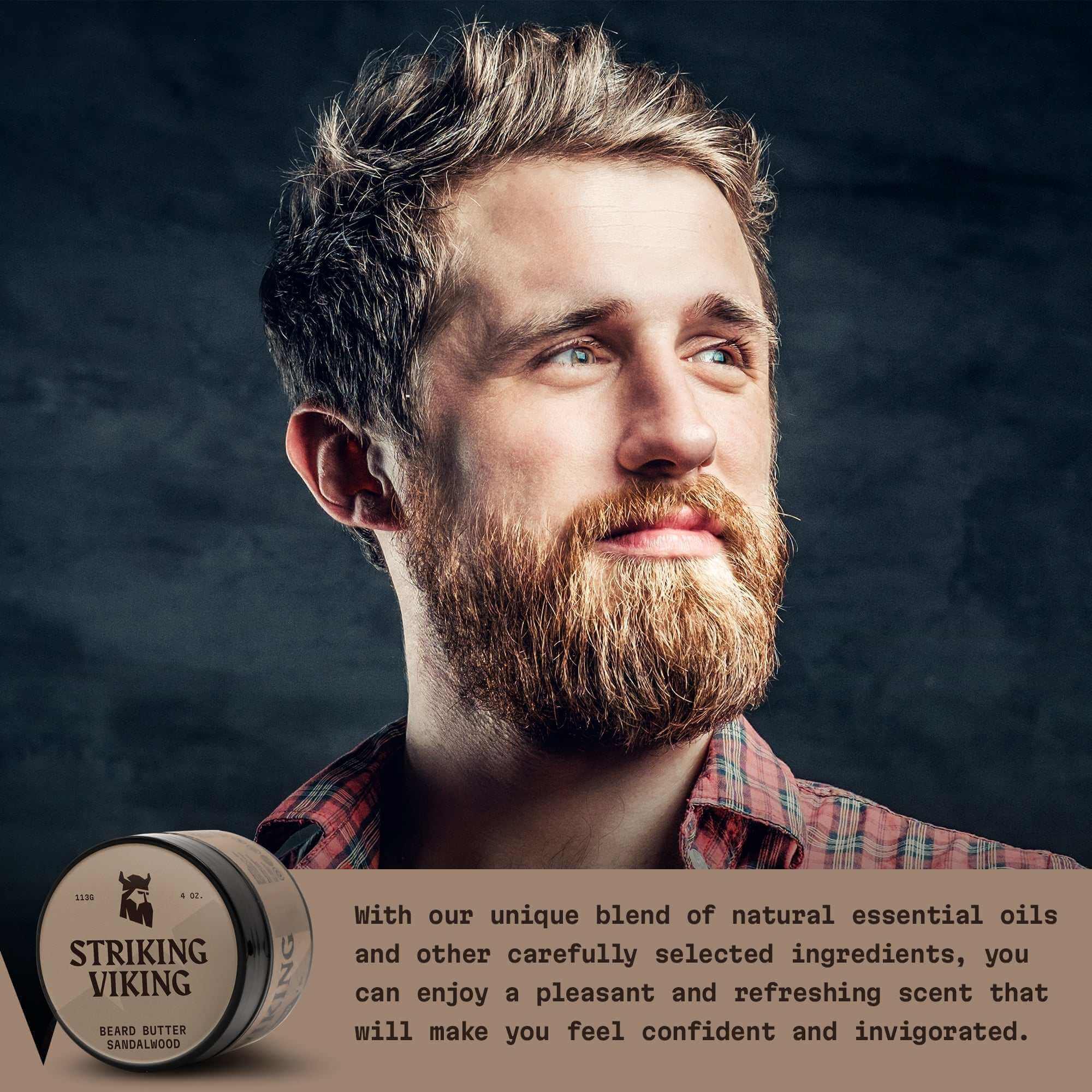 Beard Butter (Sandalwood) by Striking Viking, intense hydration and non-greasy formula for soft, smooth beard.