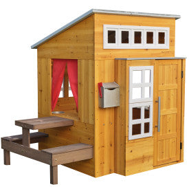 KidKraft Modern Outdoor Wooden Playhouse for Kids – 158 cm Tall – Includes Kids’ Kitchen, Mailbox, and Grill Set – Wooden Outdoor Playhouse for the Garden, White