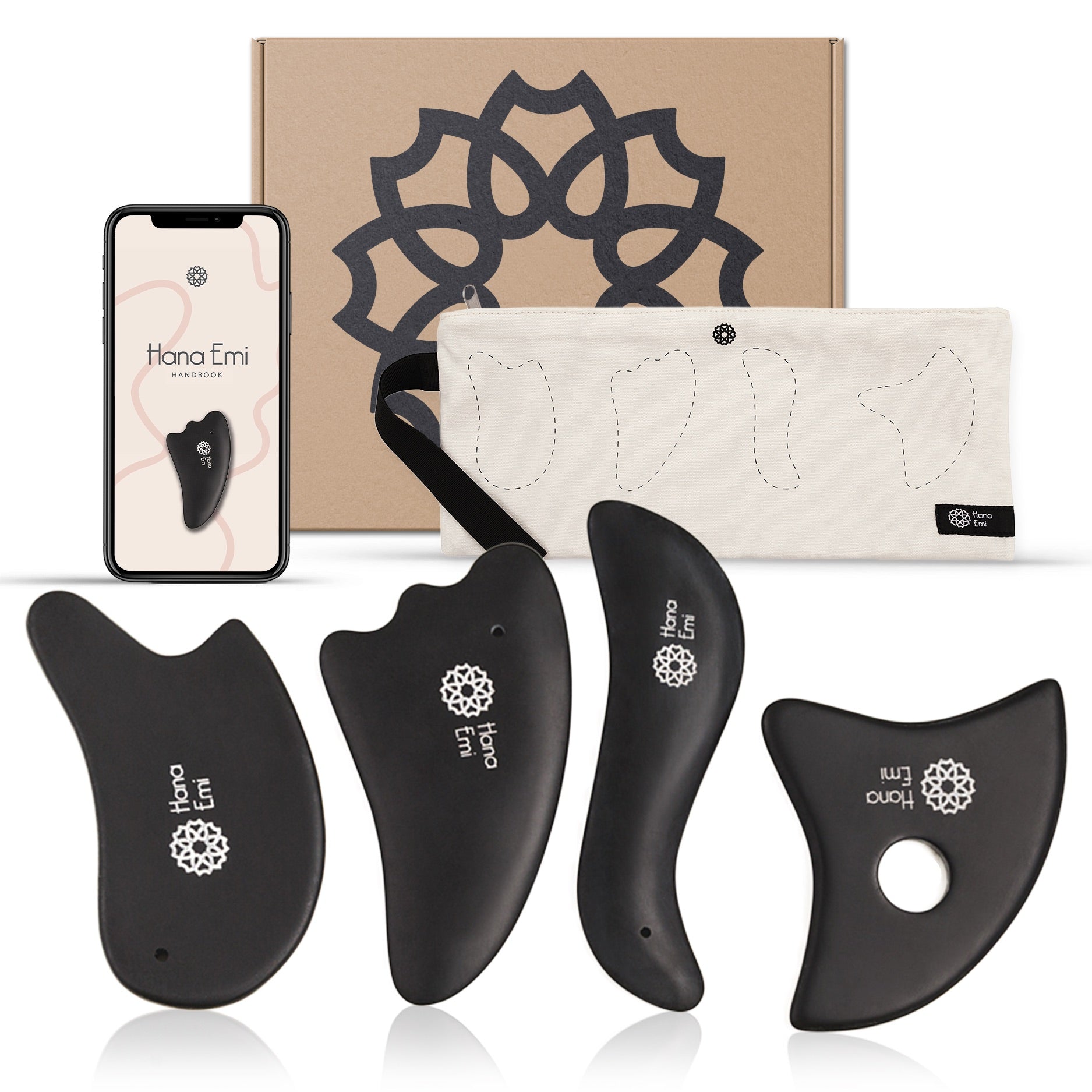 HanaEmi Gua Sha Bian Stone Face Massage Tool Set - 4 pcs (UK only)