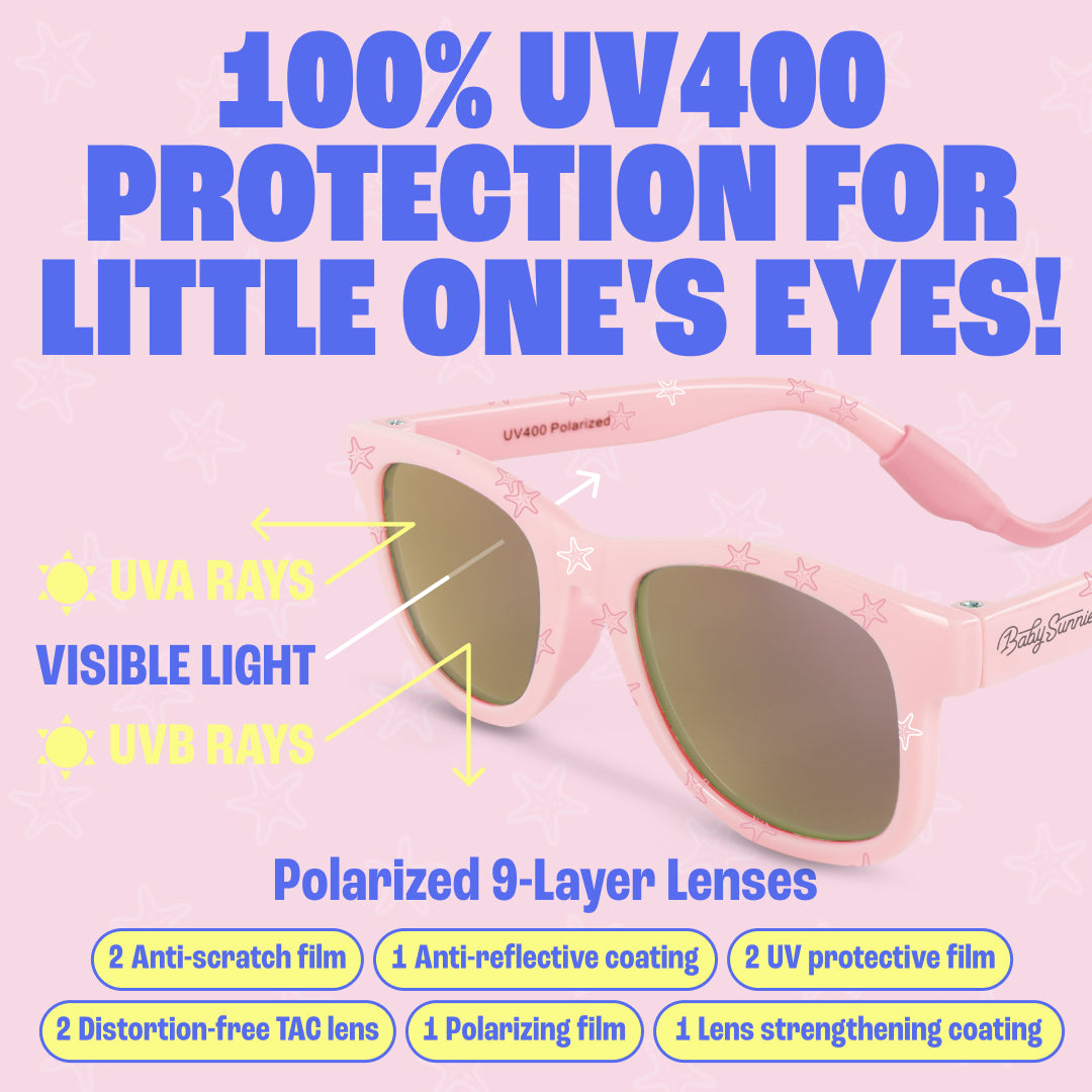 Baby Sunnies Polarized Baby Sunglasses Pink Starfish - UV400, 0-24 Months