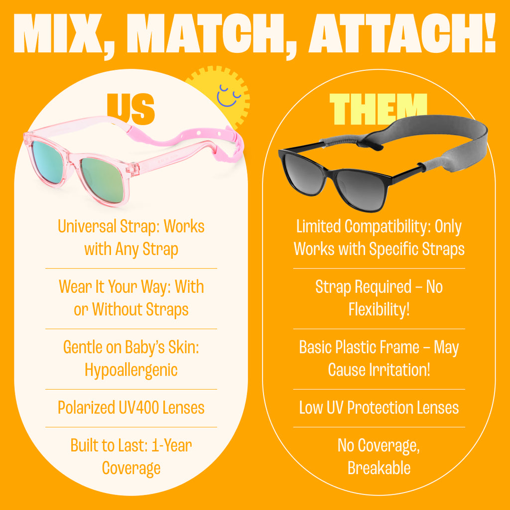 BABY SUNNIES Polarized Baby Sunglasses - Transparent Pink, 0-24 Months - UV400 Polarized Toddler Sunglasses - Adjustable Strap Infant Essentials - Unbreakable Flexible Baby Beach Essentials