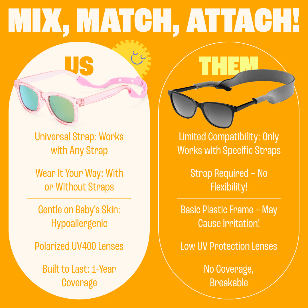 BABY SUNNIES Polarized Baby Sunglasses - Transparent Pink, 0-24 Months - UV400 Polarized Toddler Sunglasses - Adjustable Strap Infant Essentials - Unbreakable Flexible Baby Beach Essentials