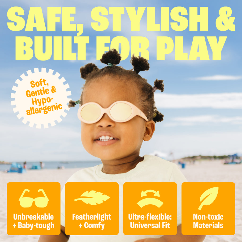 BABY SUNNIES Polarized Oval Baby Sunglasses - Oval Black - UV400 Protection for 0-24 Months - Bendable Frame with Shatterproof Design