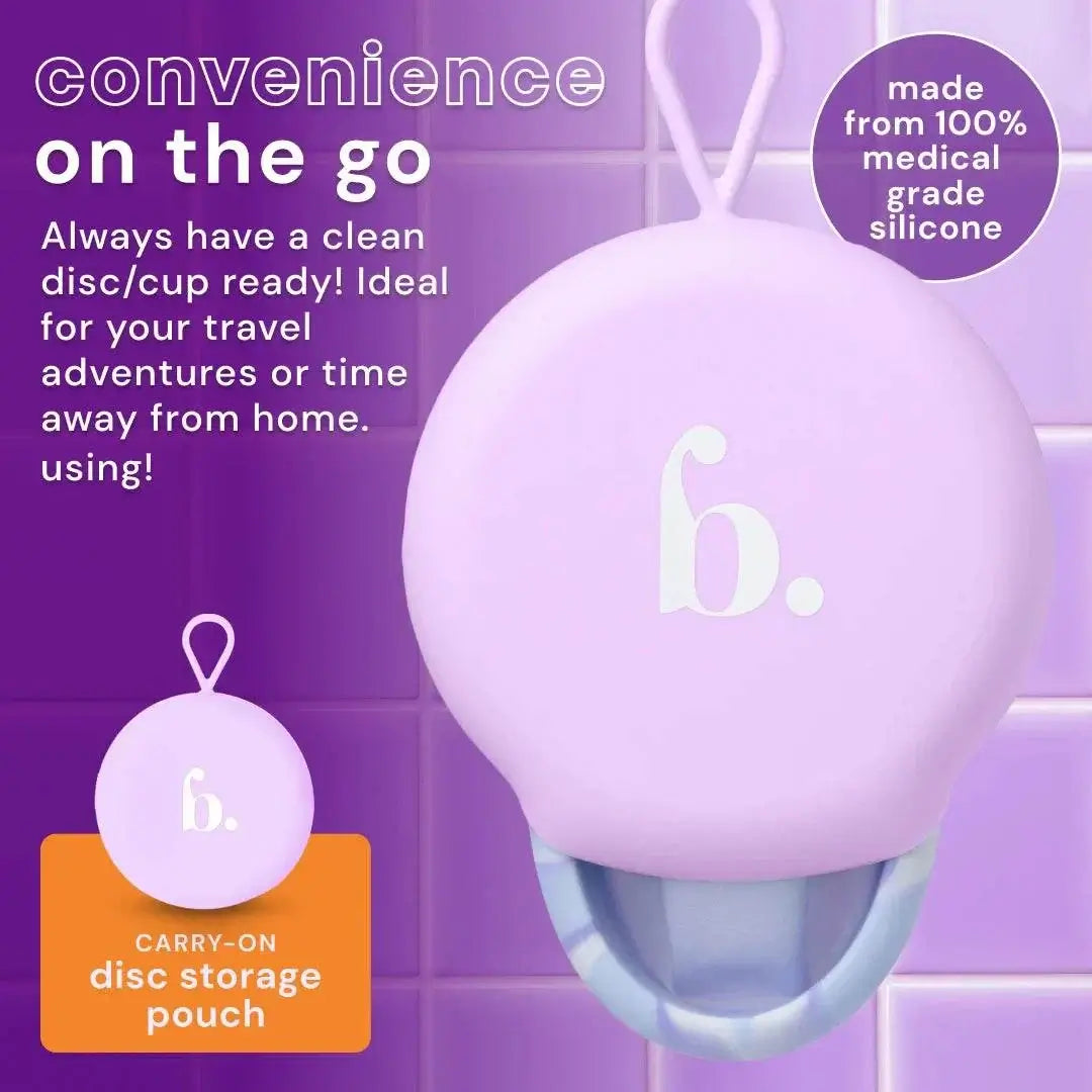Bodyotics Comfyflow menstrual cup and disc set with carry-on storage pouch made from 100% medical-grade silicone for reusable period care
